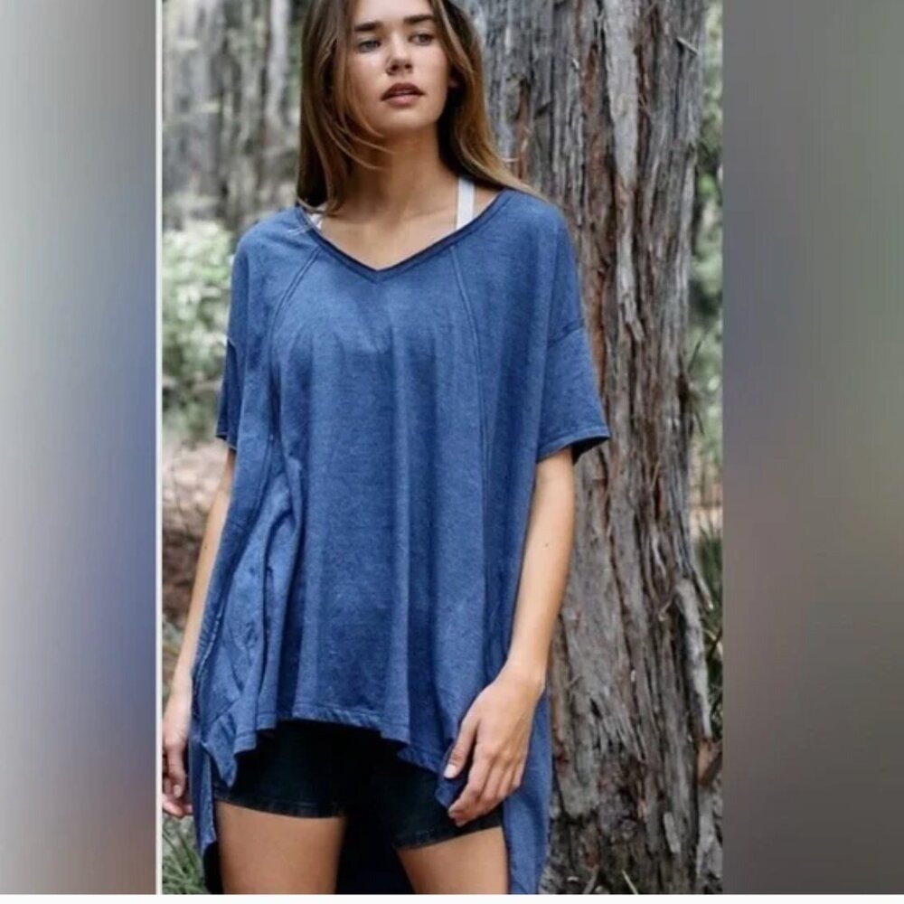Free People Movement City Vibes Oversized‎ Tee Top Blueberry Women's Size XS